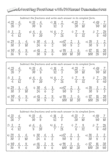 Subtracting Fractions with Different Denominators - Y5 Fractions Lesson ...