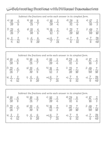 Subtracting Fractions with Different Denominators - Y5 Fractions Lesson ...