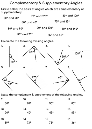Complementary And Supplementary Angles Teaching Resources