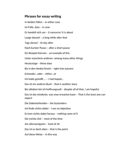 a level german essay phrases