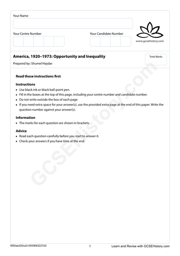 Mock Paper - AQA - America, 1920–1973: Opportunity and Inequality ...
