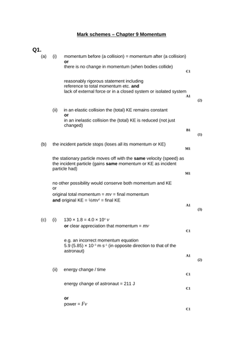 A level Physics - Mechanics and materials (Chapter 9) Momentum - Assessment