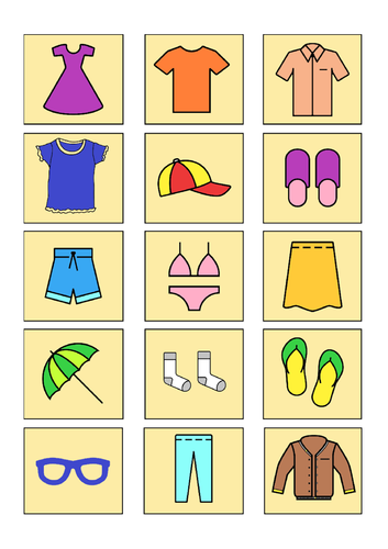 Summer Clothes Picture Cards, Kindergarten