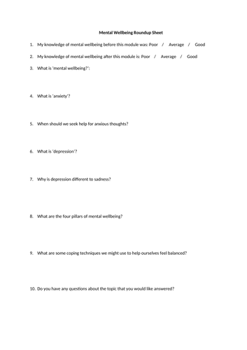 Mental Health and Wellbeing PSHE Scheme of Work | Teaching Resources