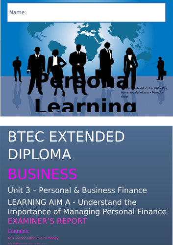 BTEC Business Level 3 Unit 3 Personal & Business Finance Learning Aim A ...