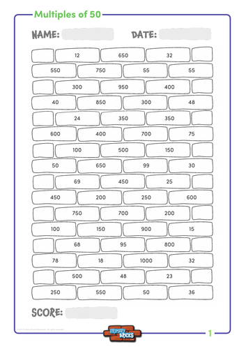 Multiples of 50 Speed Bricks FREE | Teaching Resources