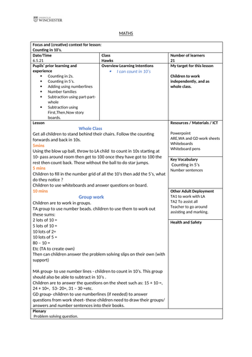 Maths Skip Counting 2 s 5 s And 10 s Lesson Plans Year 1 Teaching 