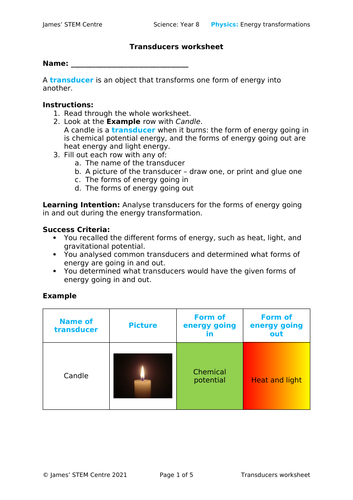 transducers worksheet editable ac year 8 science