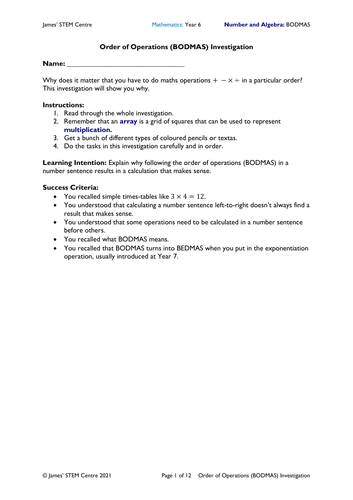 Order of operations (BODMAS) investigation - AC Year 6 Maths - Number