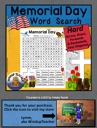 Memorial Day Word Search Hard Printable