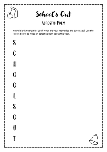 Summer | School's Out Acrostic Poem | KS2 and KS3 | Reflection ...