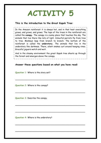 the great kapok tree worksheets