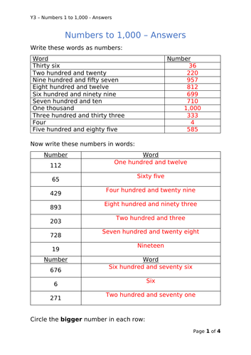 Y3 Maths - Numbers to 1,000