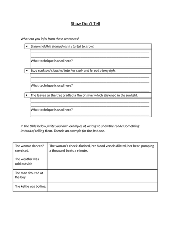 show-don-t-tell-worksheet-teaching-resources