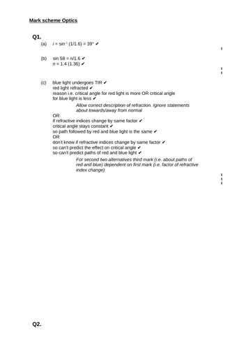 A level Physics - Waves and optics (Chapter 5) Optics - Assessment