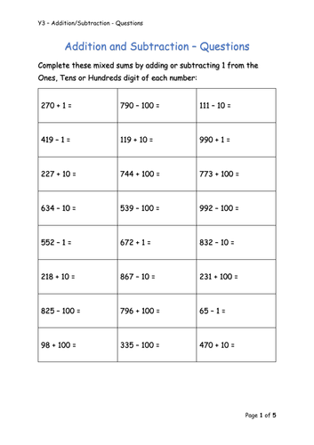 Y3 Maths - Addition and Subtraction | Teaching Resources