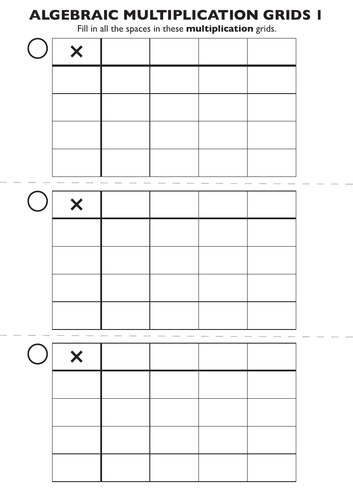 ALGEBRAIC MULTIPLICATION GRIDS 1 (of 2) - MULTIPLICATION | Teaching ...