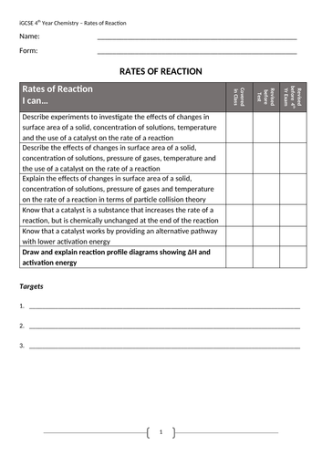 rate of reaction formula igcse chemistry