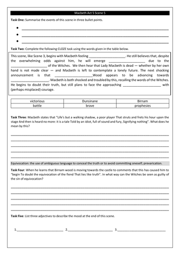 Macbeth Worksheets | Teaching Resources