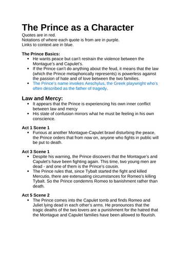 Character Analysis of The Prince in Romeo and Juliet