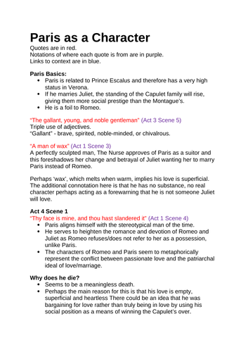 Character Analysis of Paris in Romeo and Juliet