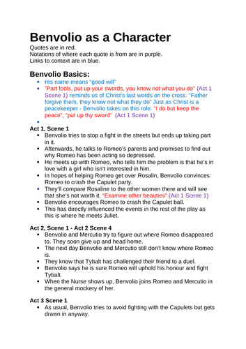 Character Analysis of Benvolio in Romeo and Juliet