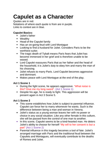 Character Analysis of Lord Capulet in Romeo and Juliet