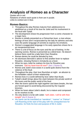 Character Analysis of Romeo in Romeo and Juliet