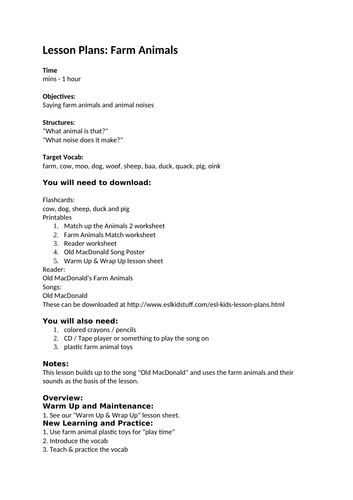 Lesson Plans: Farm Animals | Teaching Resources
