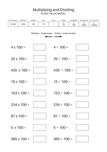 Multiply and Divide by 10, 100, and 1000 | Teaching Resources