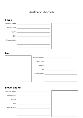 Australian Animals - Scientific Information Report Template