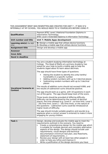 BTEC Level 3 IT/Computing - Unit 7 Mobile Applications Development Learning Aim B/C