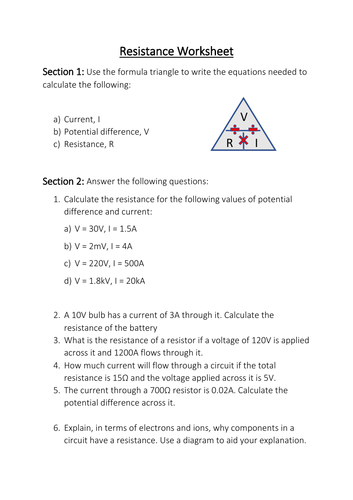 Resistance Worksheet | Teaching Resources