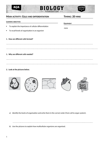 AQA combined science trilogy Biology GCSE Topic 1 (B1-B2) Cells and ...