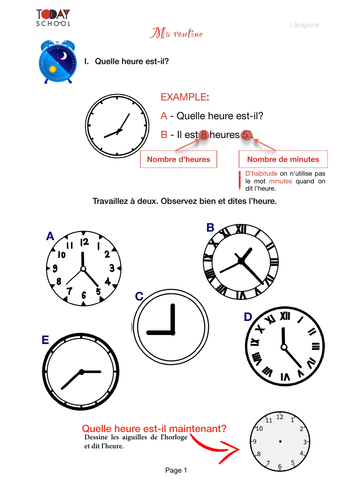 Ma routine. Quelle heure est-il? Les verbes pronominaux. FLÉ | Teaching