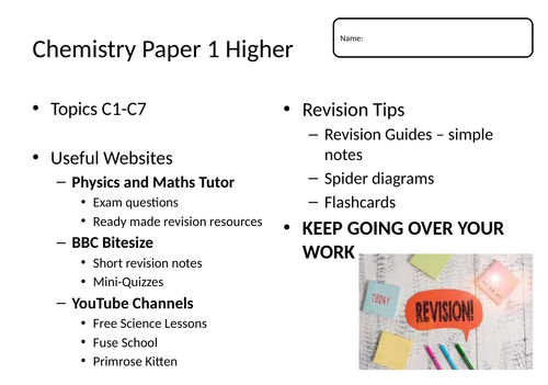 AQA Chemistry Combined Science Paper 1 Revision Sheets | Teaching Resources