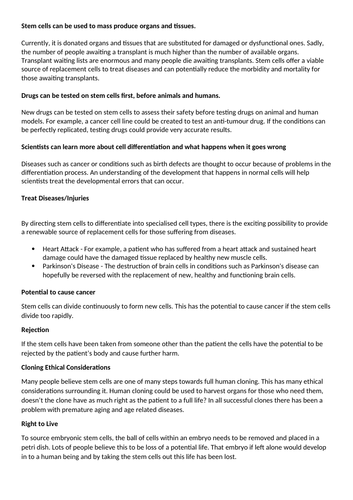 Stem cells AQA combined science trilogy GCSE Biology | Teaching Resources