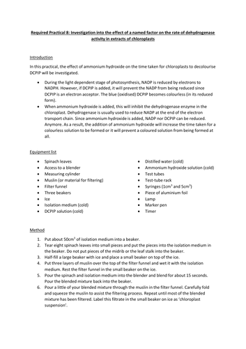 AQA A-Level Biology Required Practical 8 | Teaching Resources