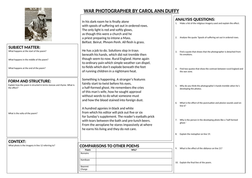 War Photographer - Revision Lesson | Teaching Resources