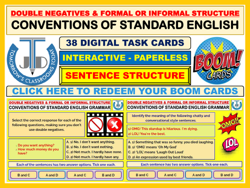 DOUBLE NEGATIVES AND FORMAL OR INFORMAL STRUCTURE: 38 BOOM CARDS