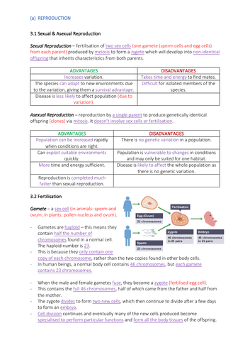 Reproduction & Inheritance | (I)GCSE Biology Detailed Notes | Teaching ...