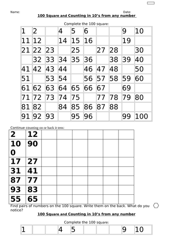 100 square activity | Teaching Resources