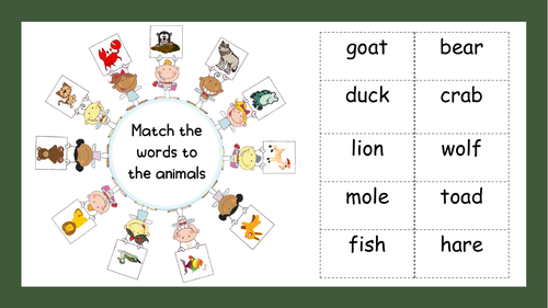 4 Letter Animals Word + Picture Matching | Teaching Resources