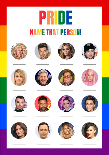 Pride Month LGBTQ Game / Quiz Sheet and Answers - Can you name that ...