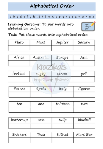 Functional Skills English Entry Level 2 Writing Alphabetical 