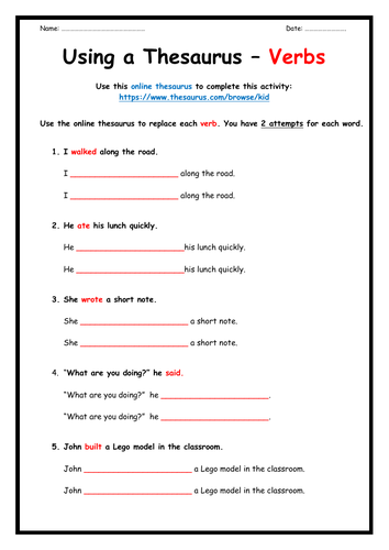 Thesaurus work - Verbs, Adjectives & Adverbs