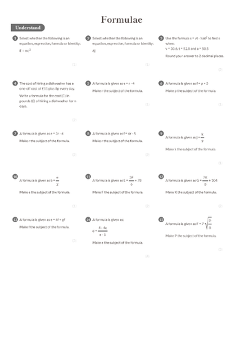 Formulae Worksheet   Answers (Higher GCSE) Teaching Resources