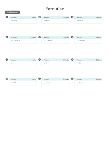 Formulae Worksheet   Answers (Foundation GCSE) Teaching Resources