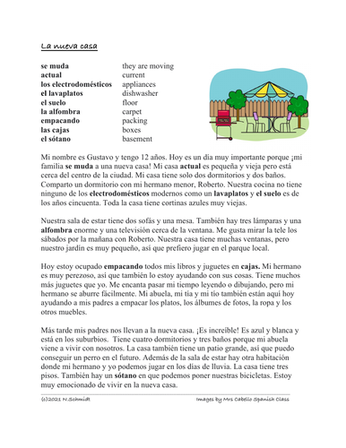 La Nueva Casa Lectura: Spanish Reading on Moving House (Rooms/Furniture)