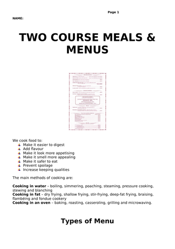 two-course-meals-and-menus-teaching-resources